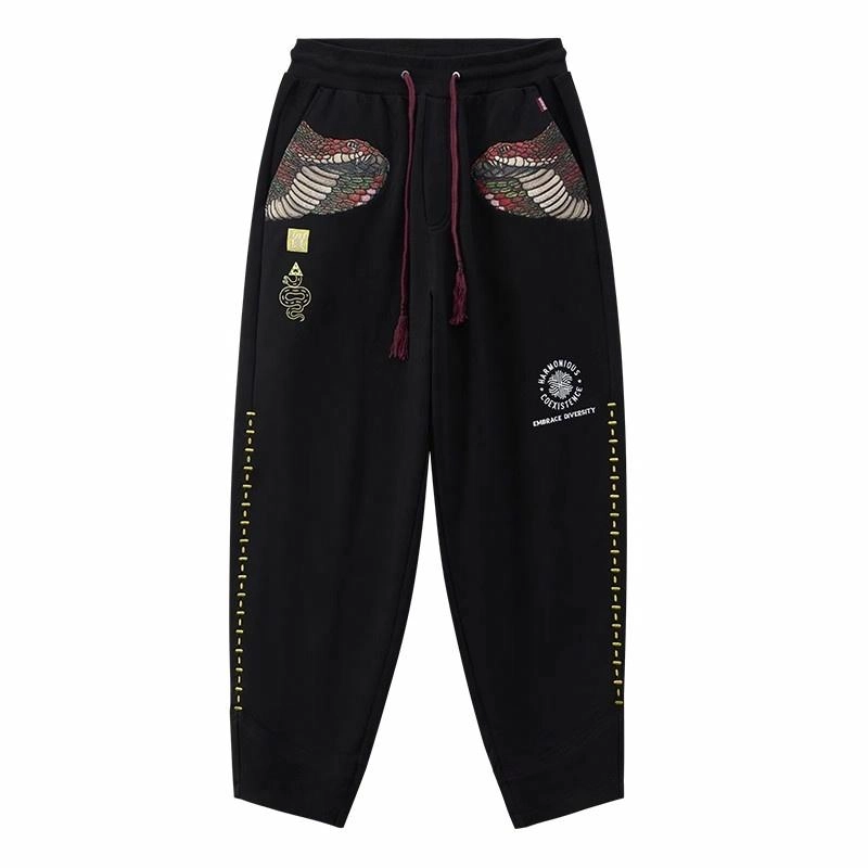 鬼洗 蛇年石器时代贺岁眼镜蛇寓意休闲裤 男款 黑色