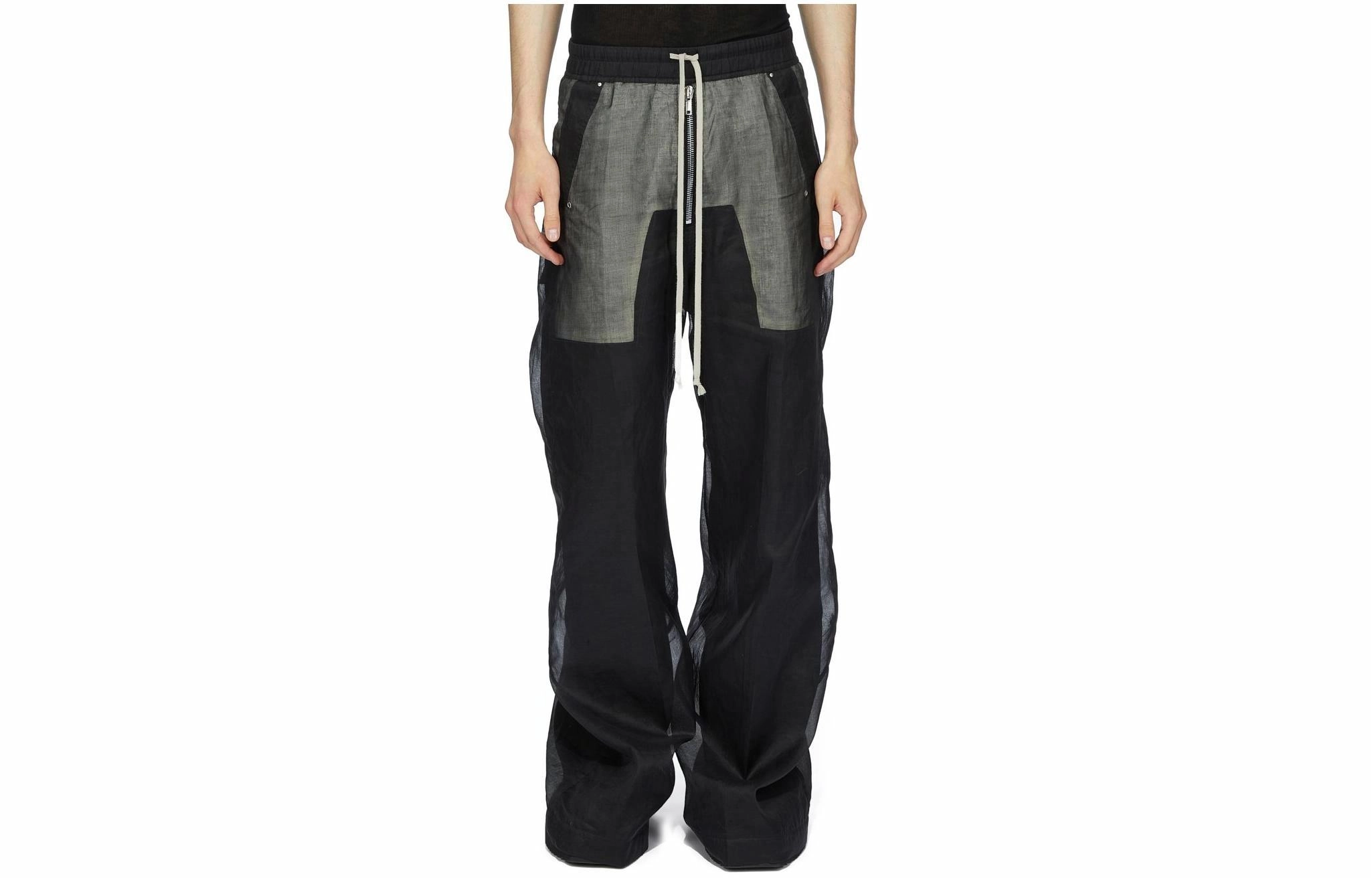 RICK OWENSRO Lido Wide Bela Pants In Black Cotton Organdy