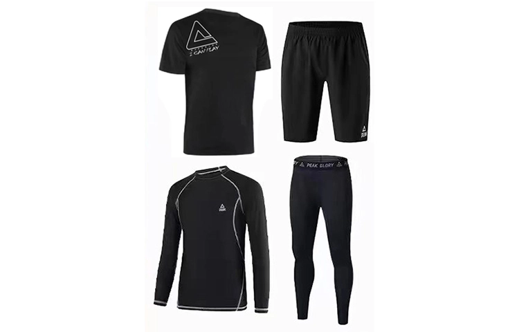 匹克 实力向上运动健身房衣服跑步装备速干篮球季晨跑训练骑行服四件套健身套装 男女同款 黑色