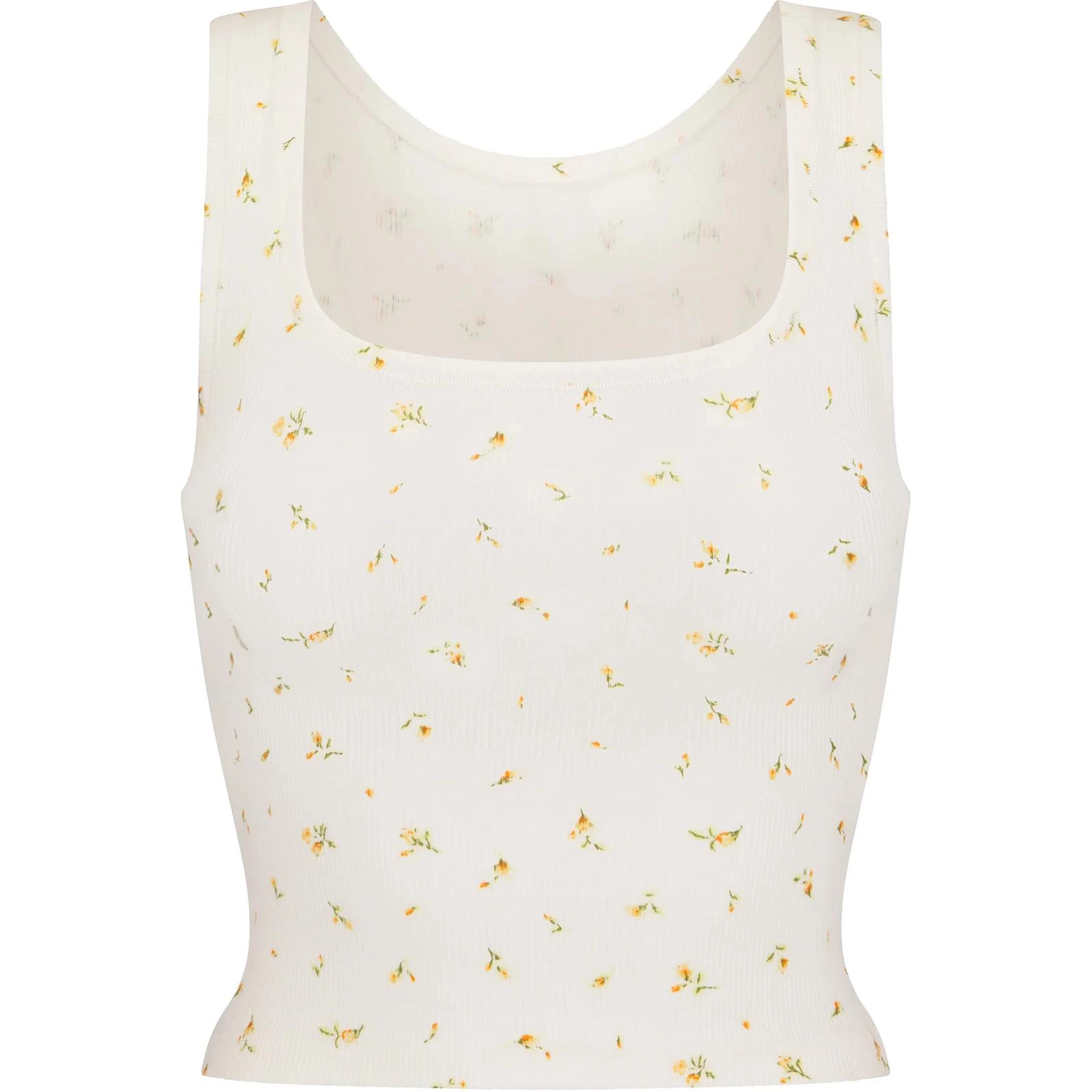 SKIMS SS24 COTTON RIB TANK MARIGOLD ROSEBUD PRINT