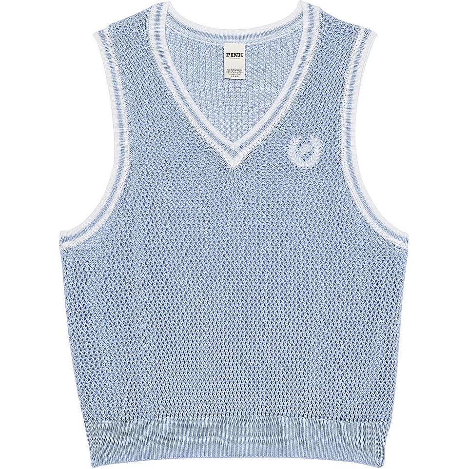 Victoria's Secret PINK CAMBRIDGE KNIT CROPPED VEST Harbor Blue V