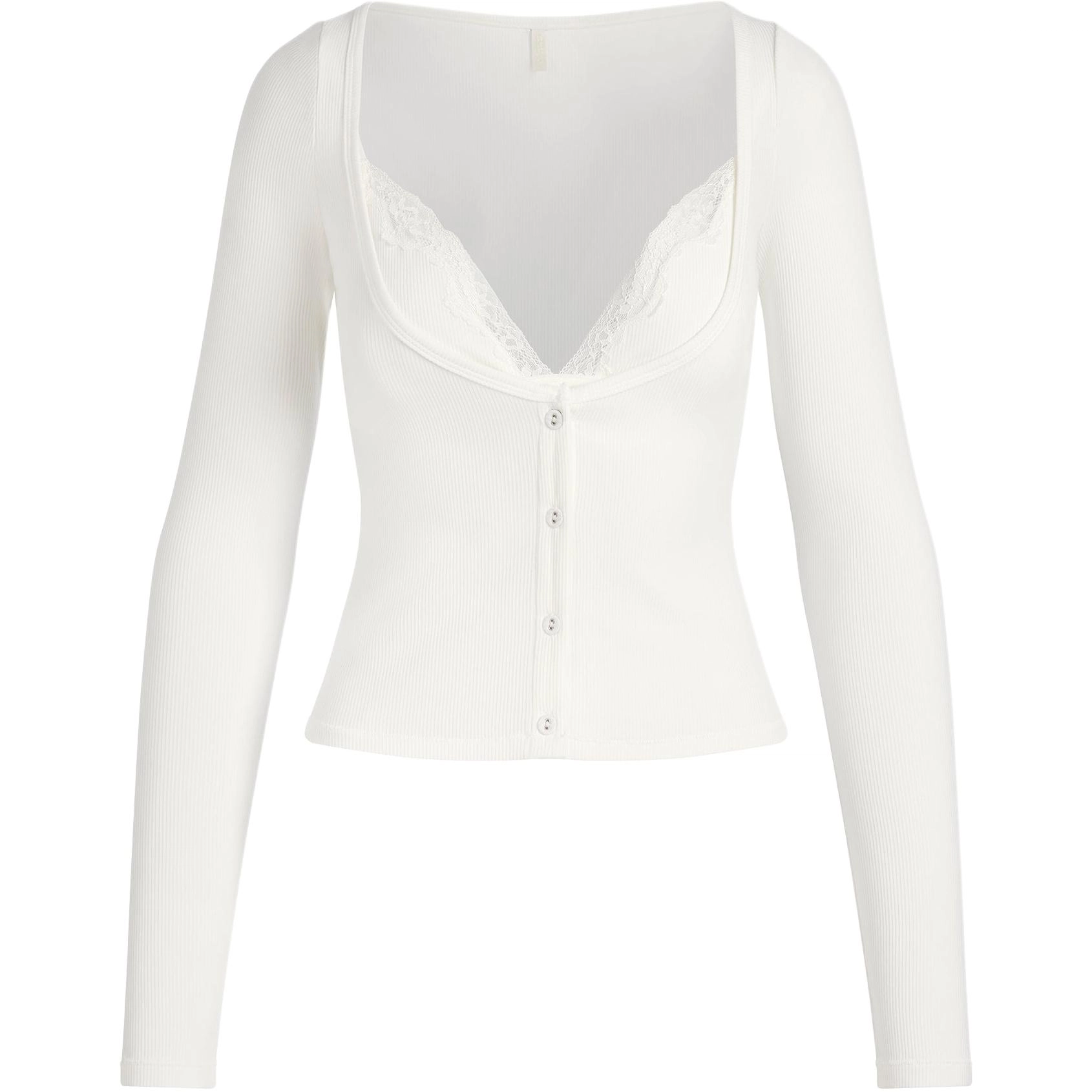 SKIMS SS25 SOFT LOUNGE LACE LONG SLEEVE TOP WITH BRALETTE T MARBLE
