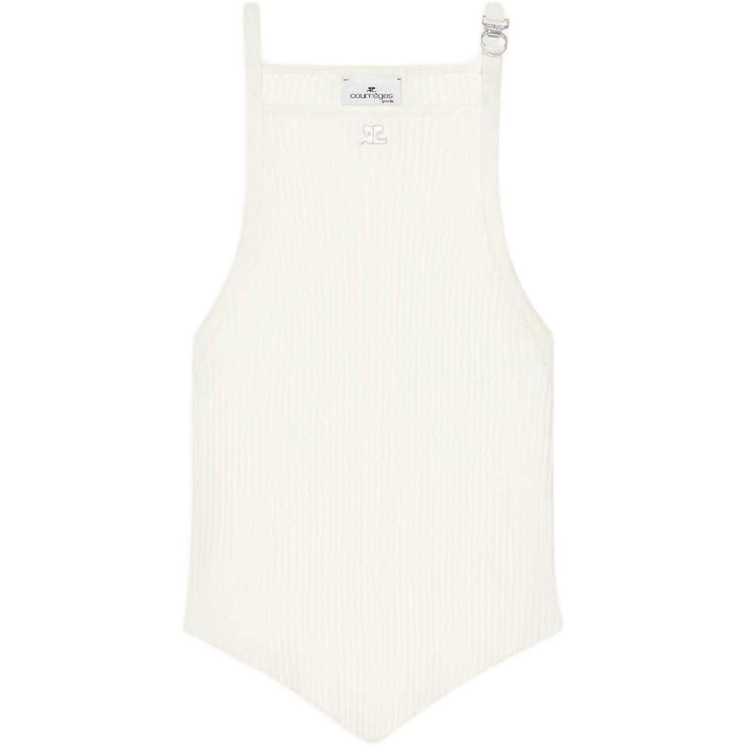 COURREGES SS25 POINTY BUCKLE RIB KNIT TOP Heritage White
