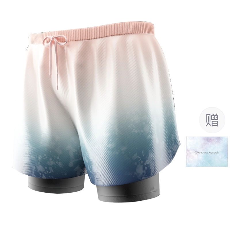 鸿星尔克 舒适休闲松紧带假两件设计五分裤运动短裤 男款 渐变粉 含礼盒和赠品