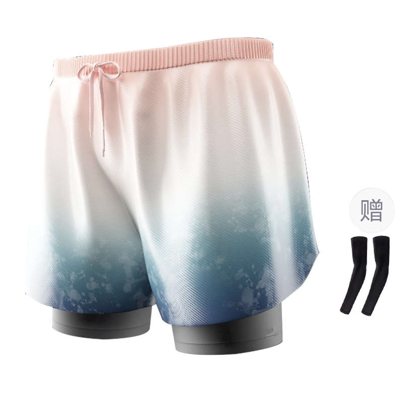 鸿星尔克 舒适休闲松紧带假两件设计五分裤运动短裤 男款 渐变粉 含礼盒和赠品