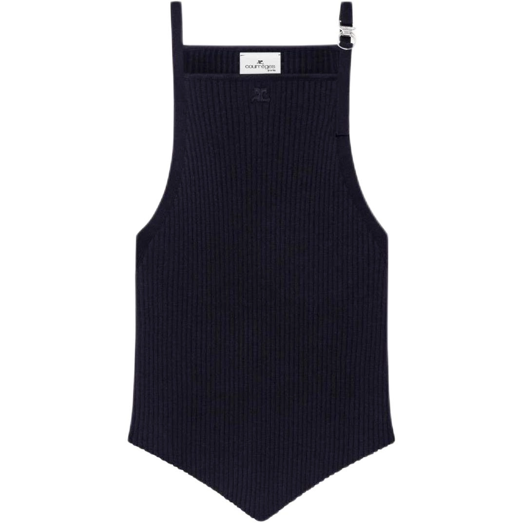 COURREGES SS25 POINTY BUCKLE RIB KNIT TOP Navy