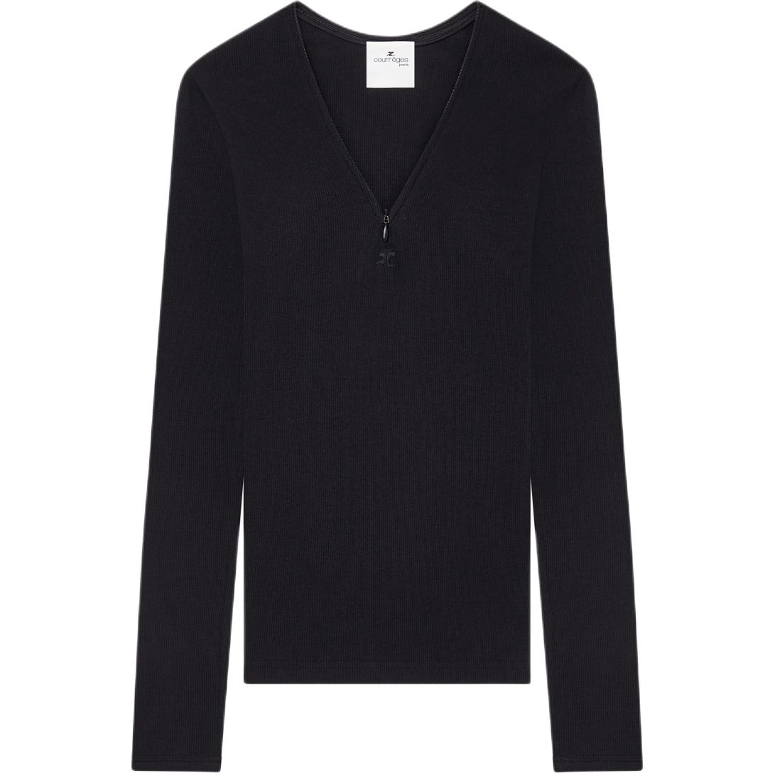 COURREGES SS24 90'S ZIP NECK T-SHIRT V T BLACK