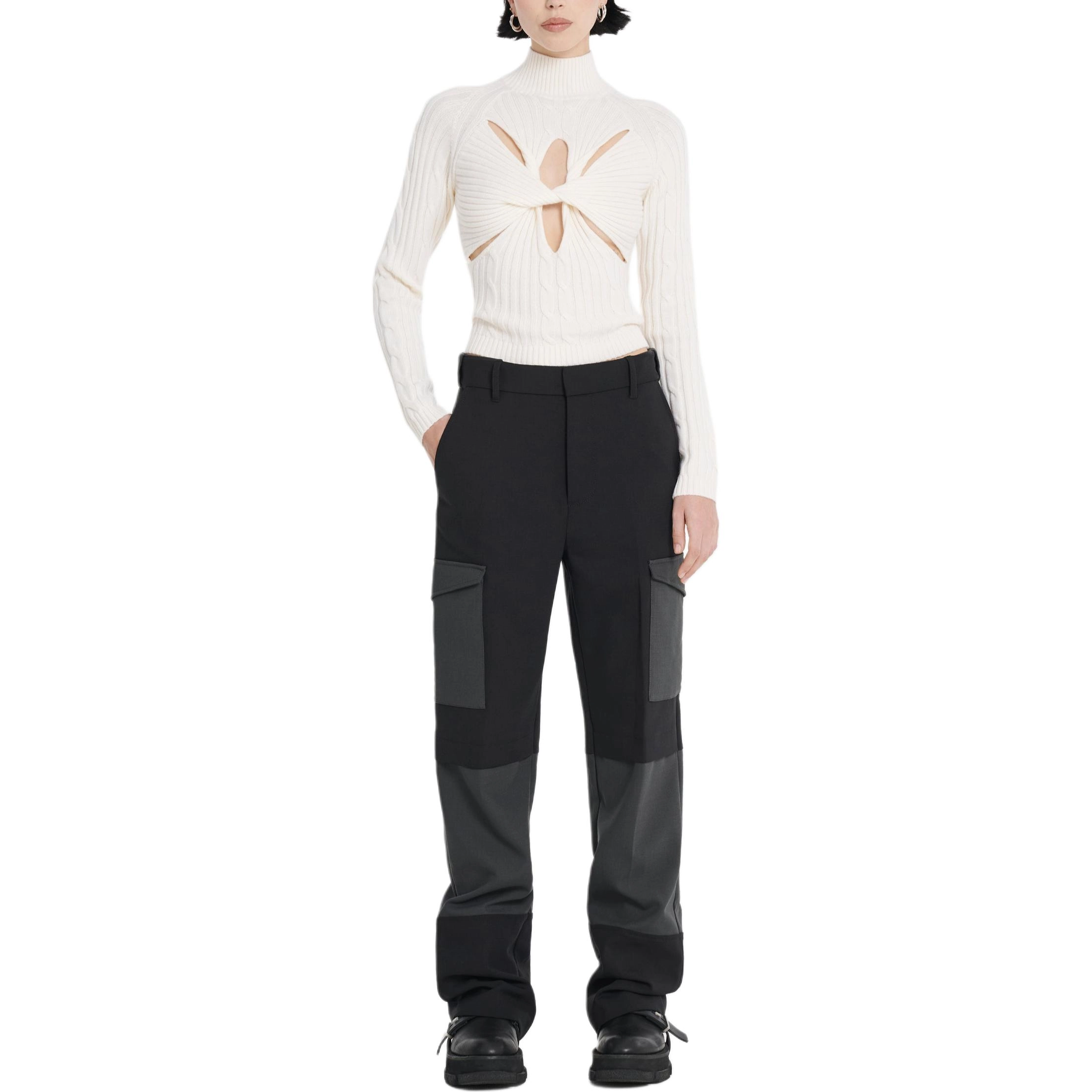 DION LEE MUSCULAR TWIST CABLE SWEATER IVORY