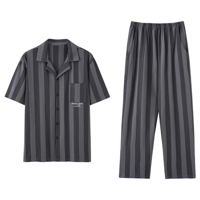 芬腾可安 透气短袖简约细腻亲肤柔软休闲舒适小众长裤家居服睡衣套装 男款 灰色