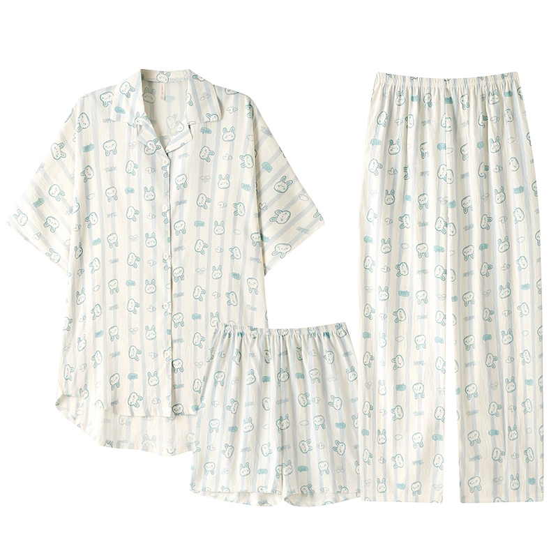 俏霓桐 简约甜美可爱小兔子休闲舒适三件套家居服可外穿睡衣套装 女款 图片色