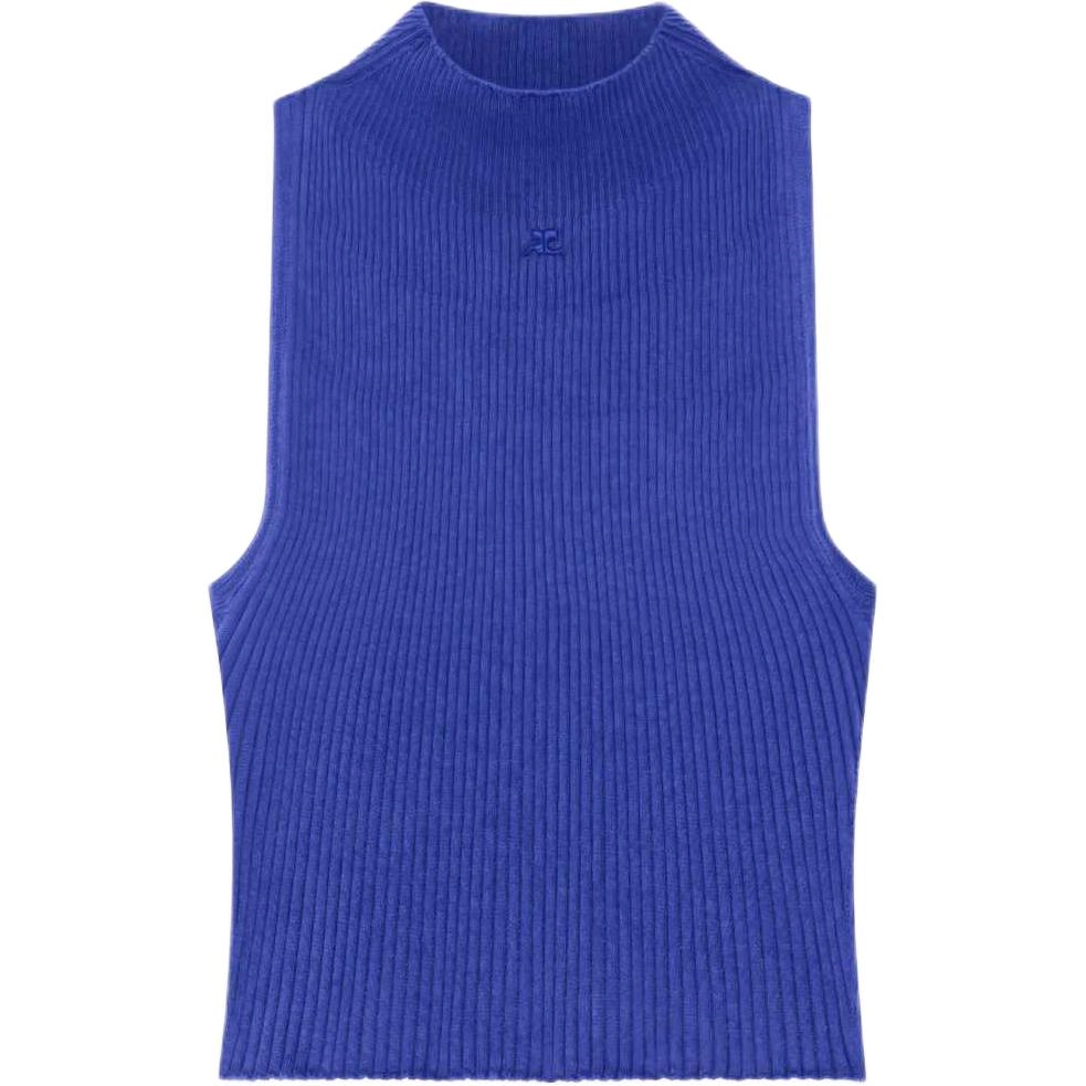 COURREGES SS25 MOCKNECK LIGHT RIB CROPPED TOP Saphir