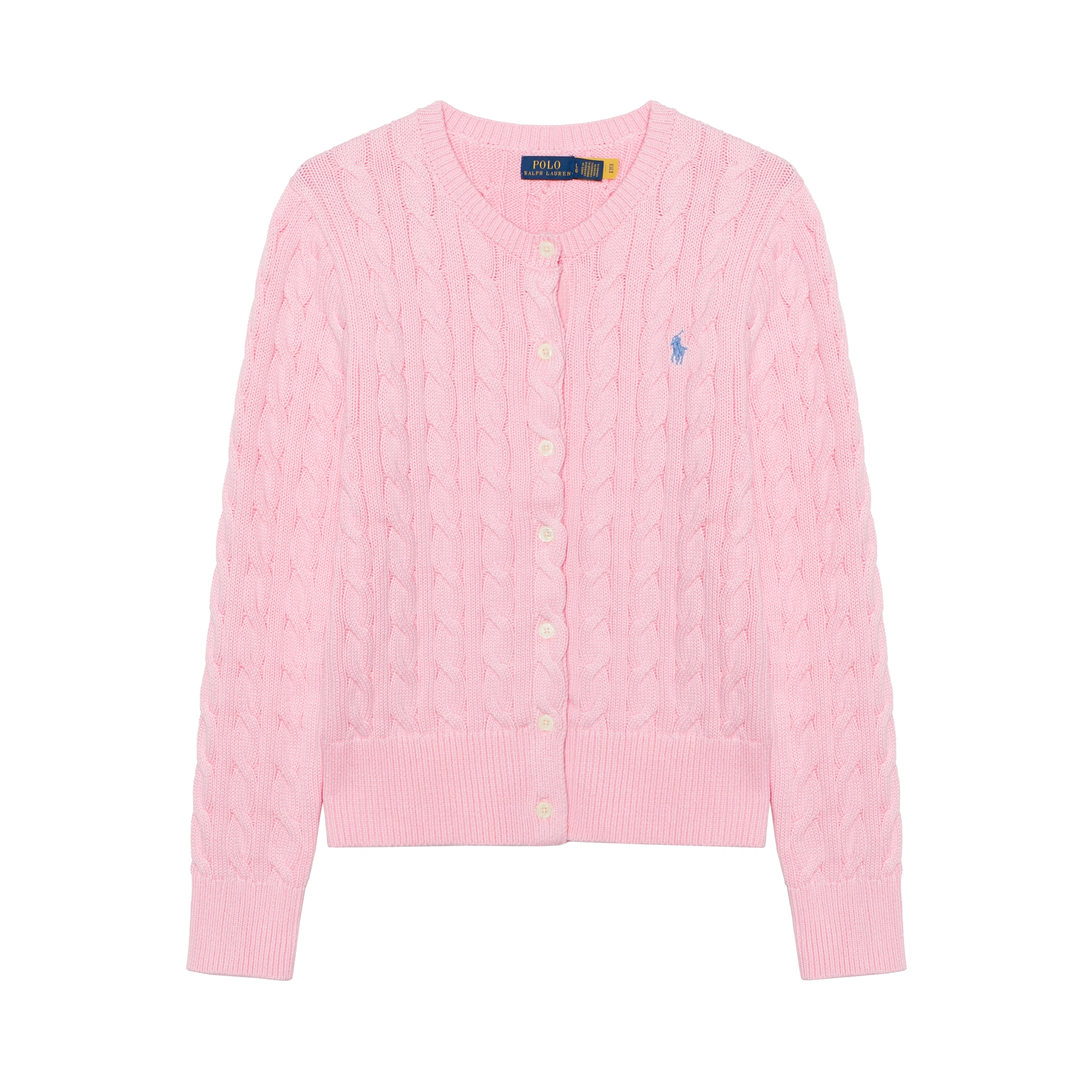 Polo Ralph Lauren Cable-Knit Cotton Crewneck Cardigan Logo