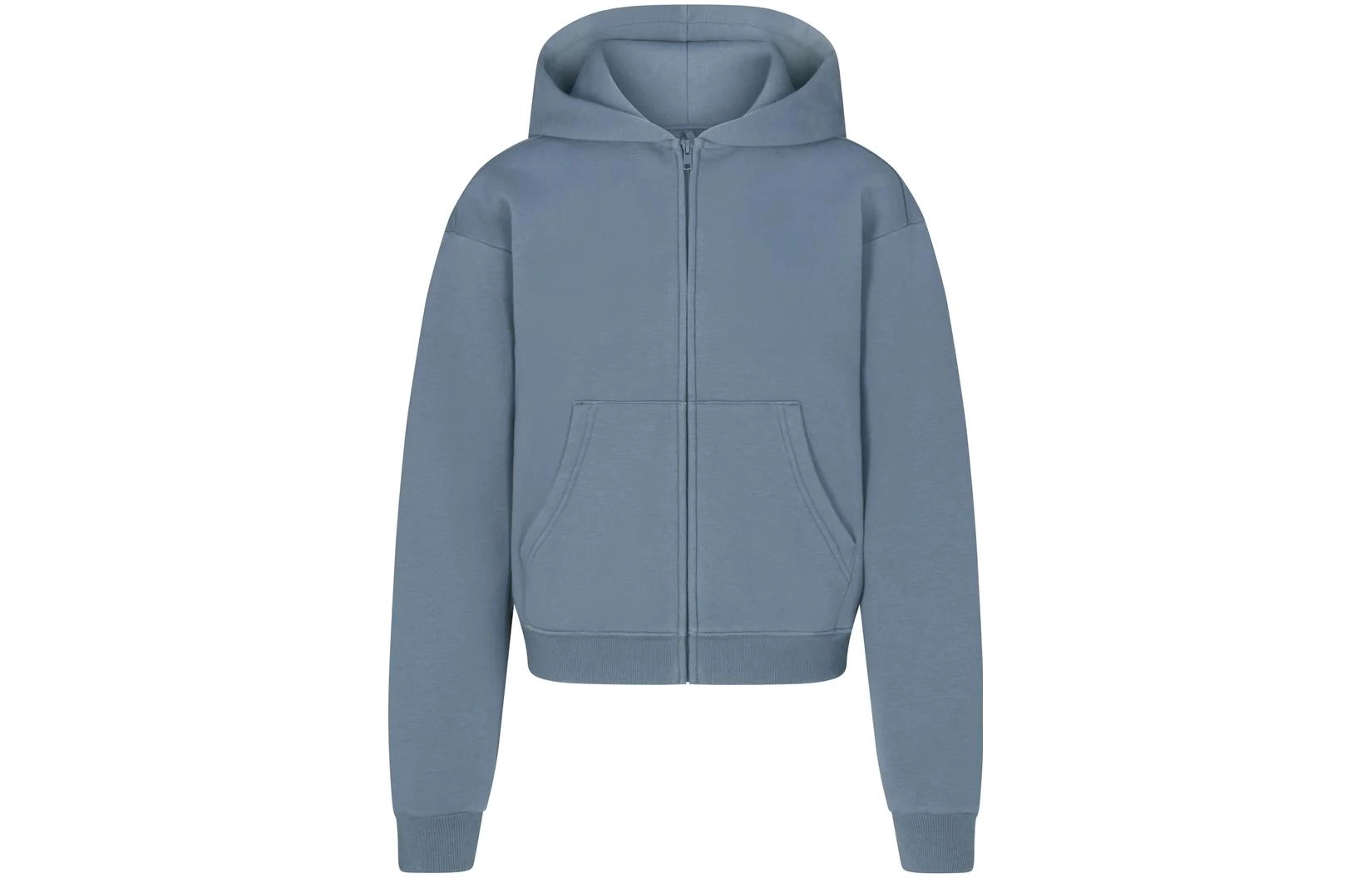 SKIMS COTTON FLEECE CLASSIC ZIP UP HOODIE STEEL BLUE