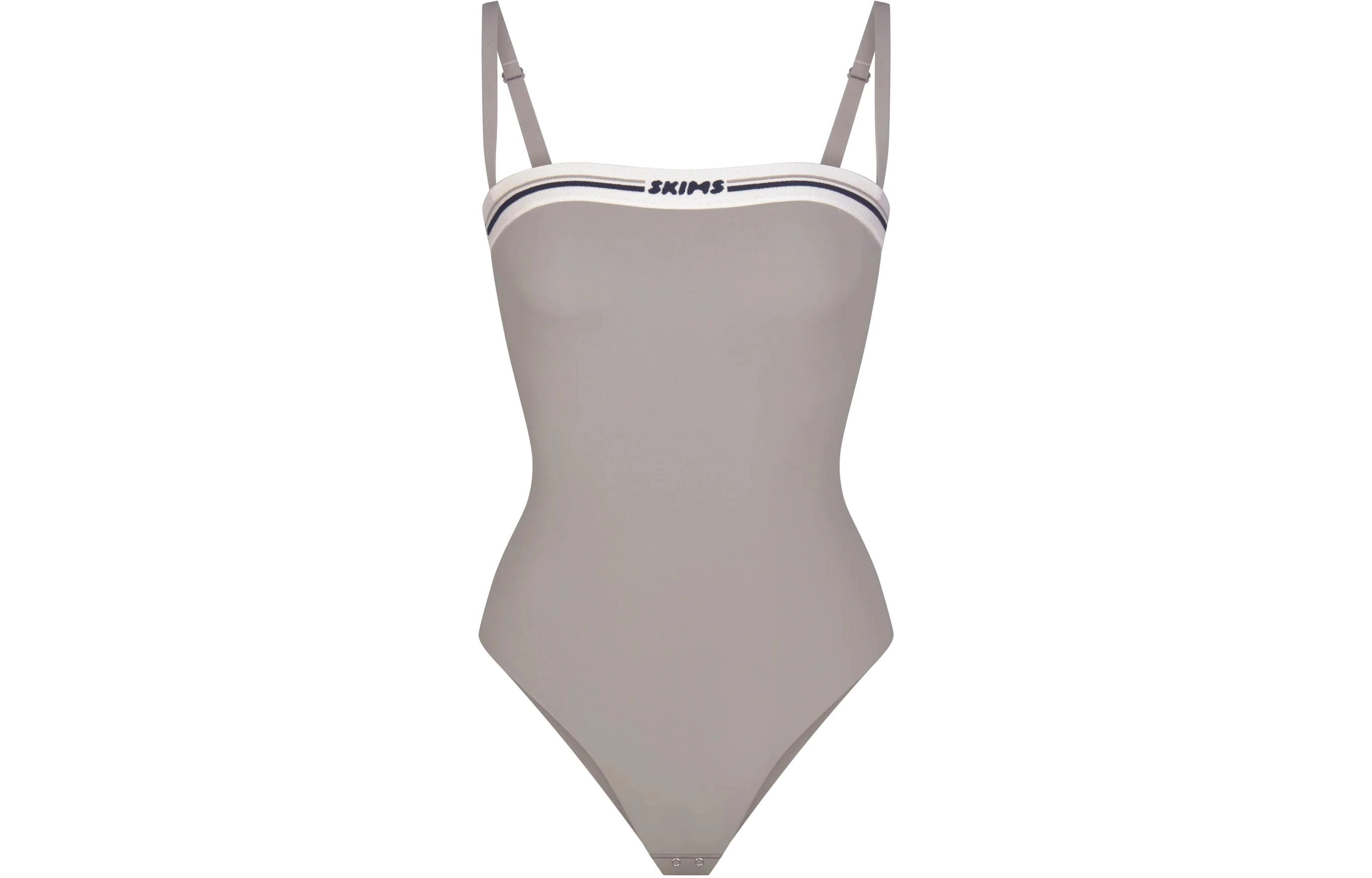 SKIMS FITS EVERYBODY LOGO STRAIGHT NECK BODYSUIT LOGO SMOKE