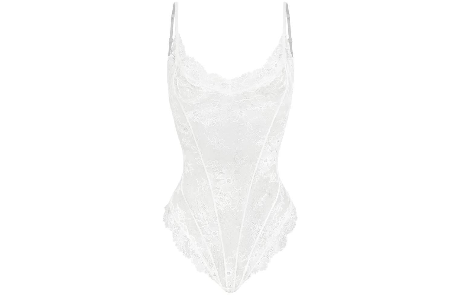SKIMS ULTRA FINE LACE TEDDY MARBLE