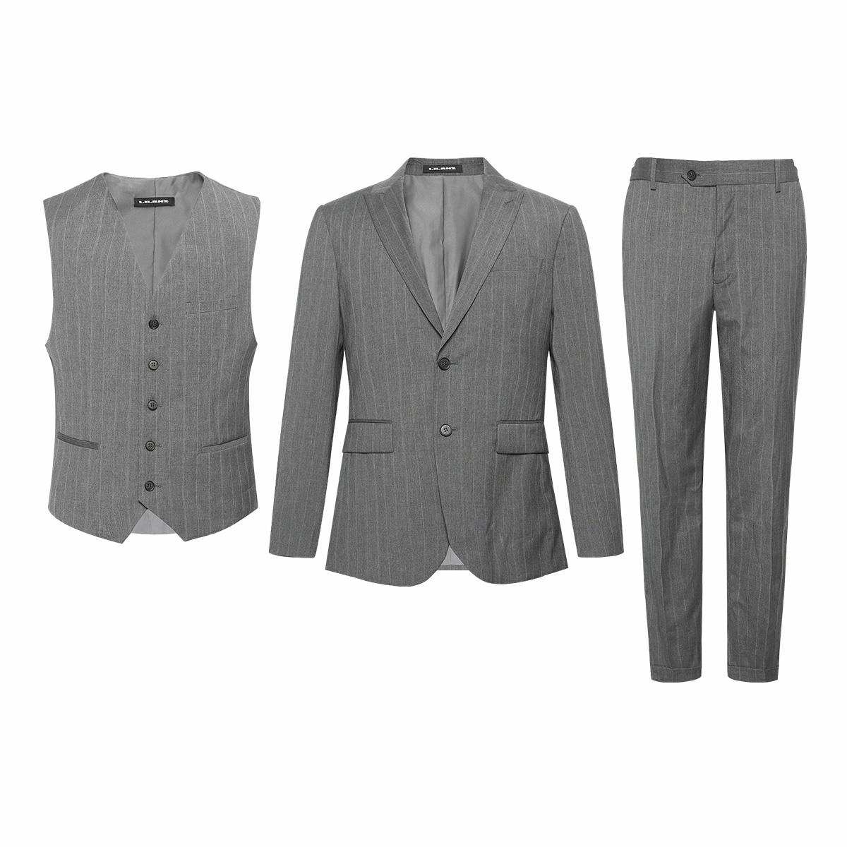 利郎 条纹平驳领西服三件套 商务休闲质感百搭极简风西装套装 男款 浅灰