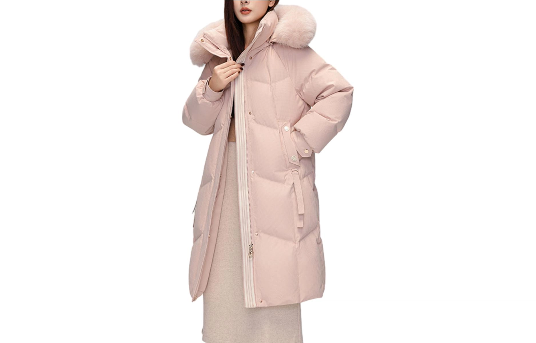 雅鹿 纯色可脱卸帽拉链直筒加厚休闲长袖羽绒服 女款