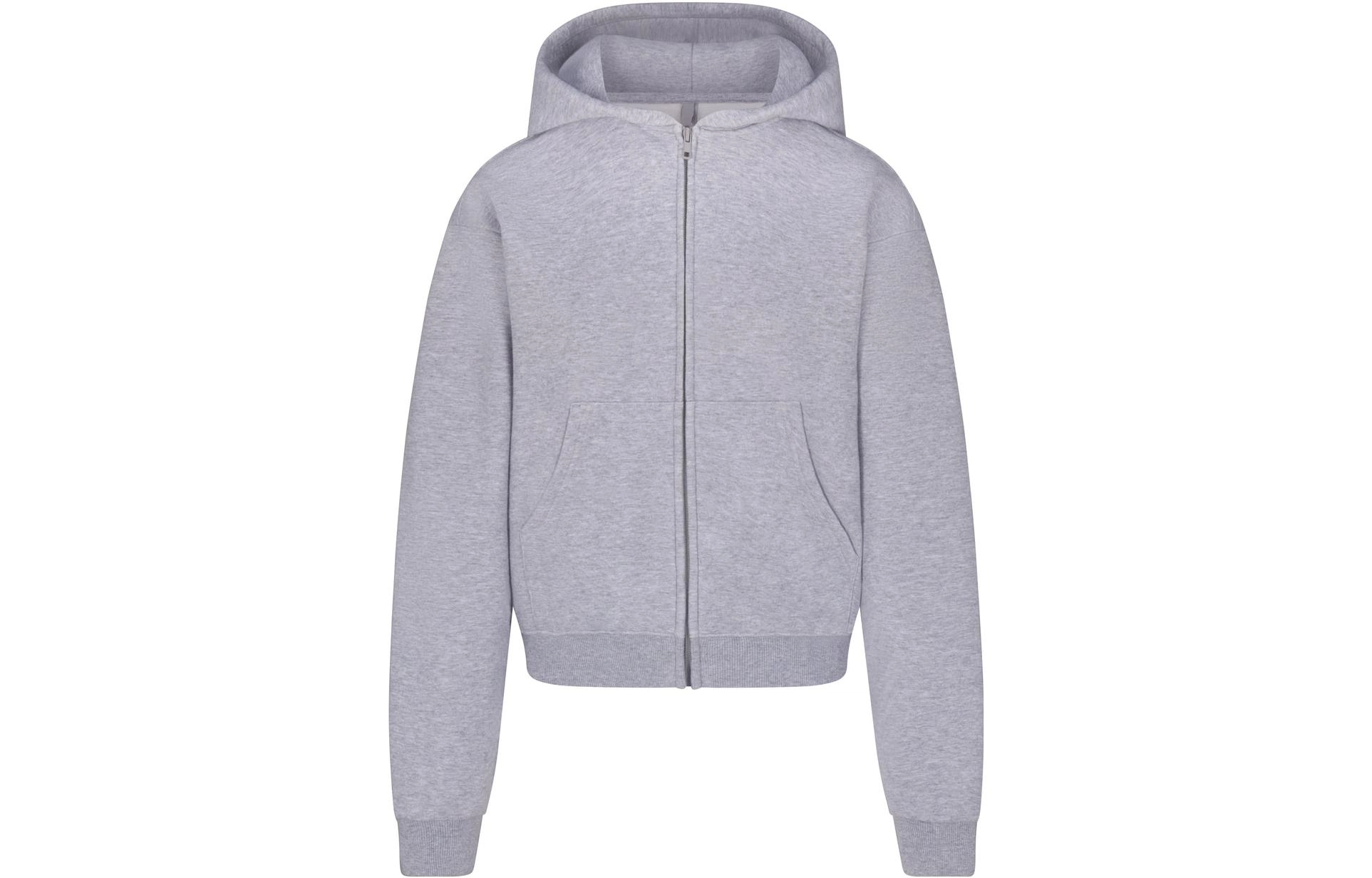 SKIMS COTTON FLEECE CLASSIC ZIP UP HOODIE HEATHER GREY