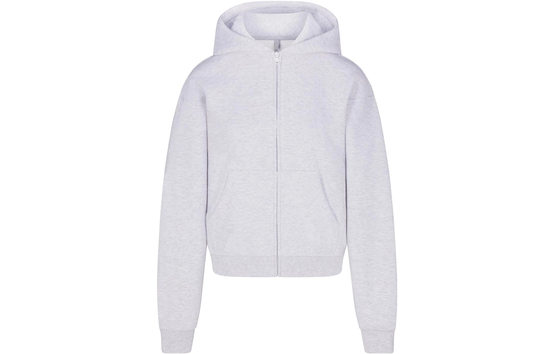 SKIMS COTTON FLEECE CLASSIC ZIP UP HOODIE LIGHT HEATHER GREY