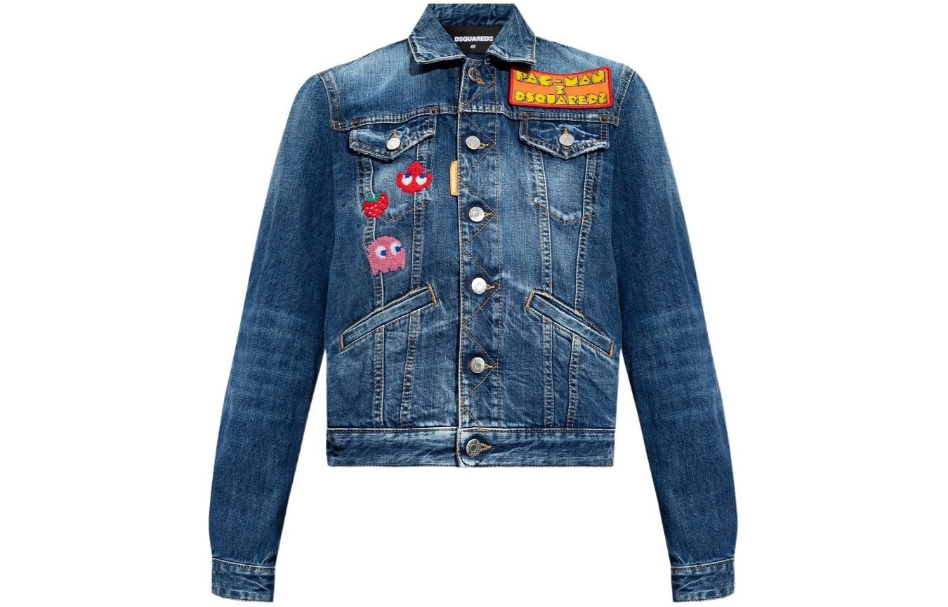DSQUARED 2 Pac-Man Medium Wash Boyfriend Jean Jacket
