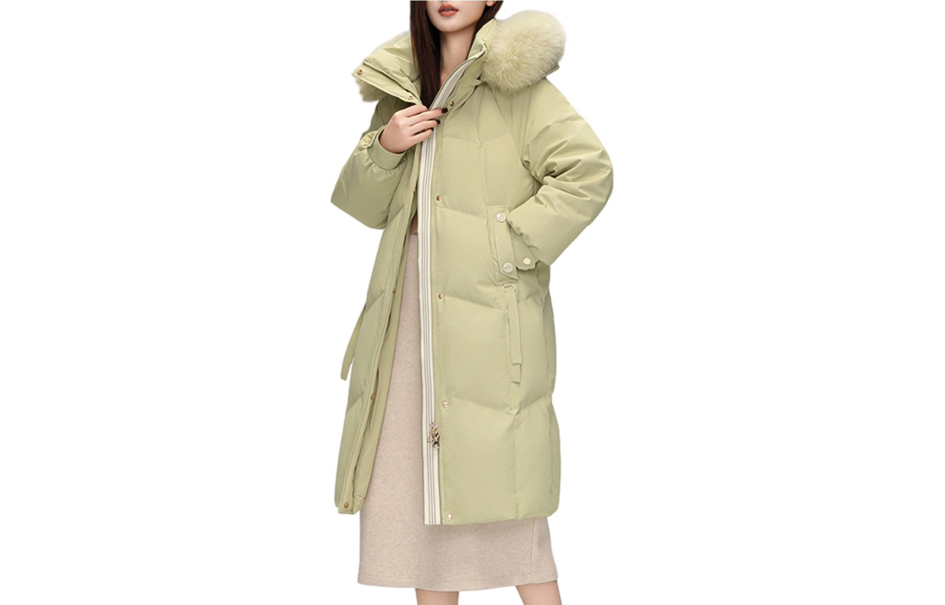 雅鹿 纯色可脱卸帽拉链直筒加厚休闲长袖羽绒服 女款