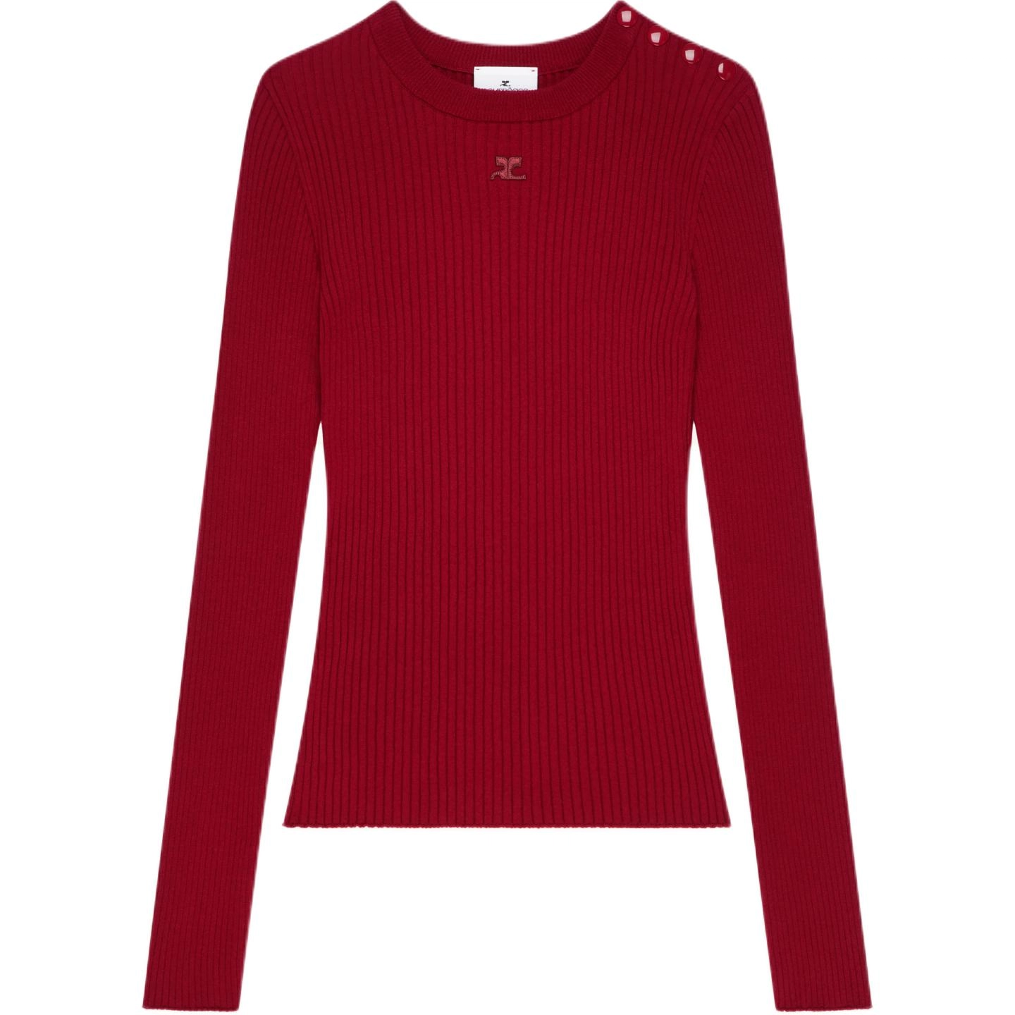 COURREGES FW24 SHOULDER SNAPS RIB KNIT SWEATER Grenat