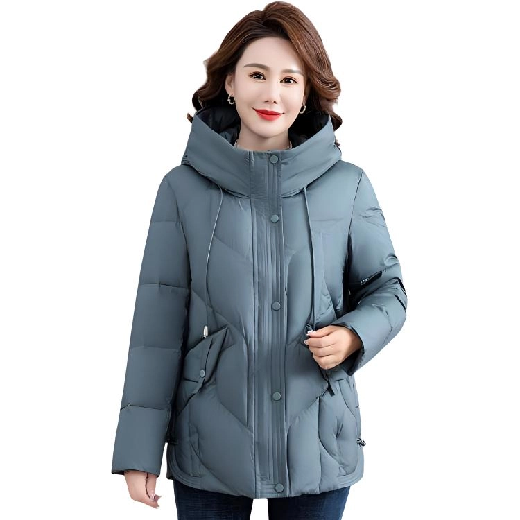 雅鹿 纯色防风连帽拉链宽松长袖羽绒服 女款