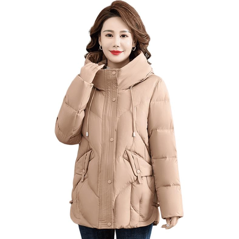 雅鹿 纯色防风连帽拉链宽松长袖羽绒服 女款