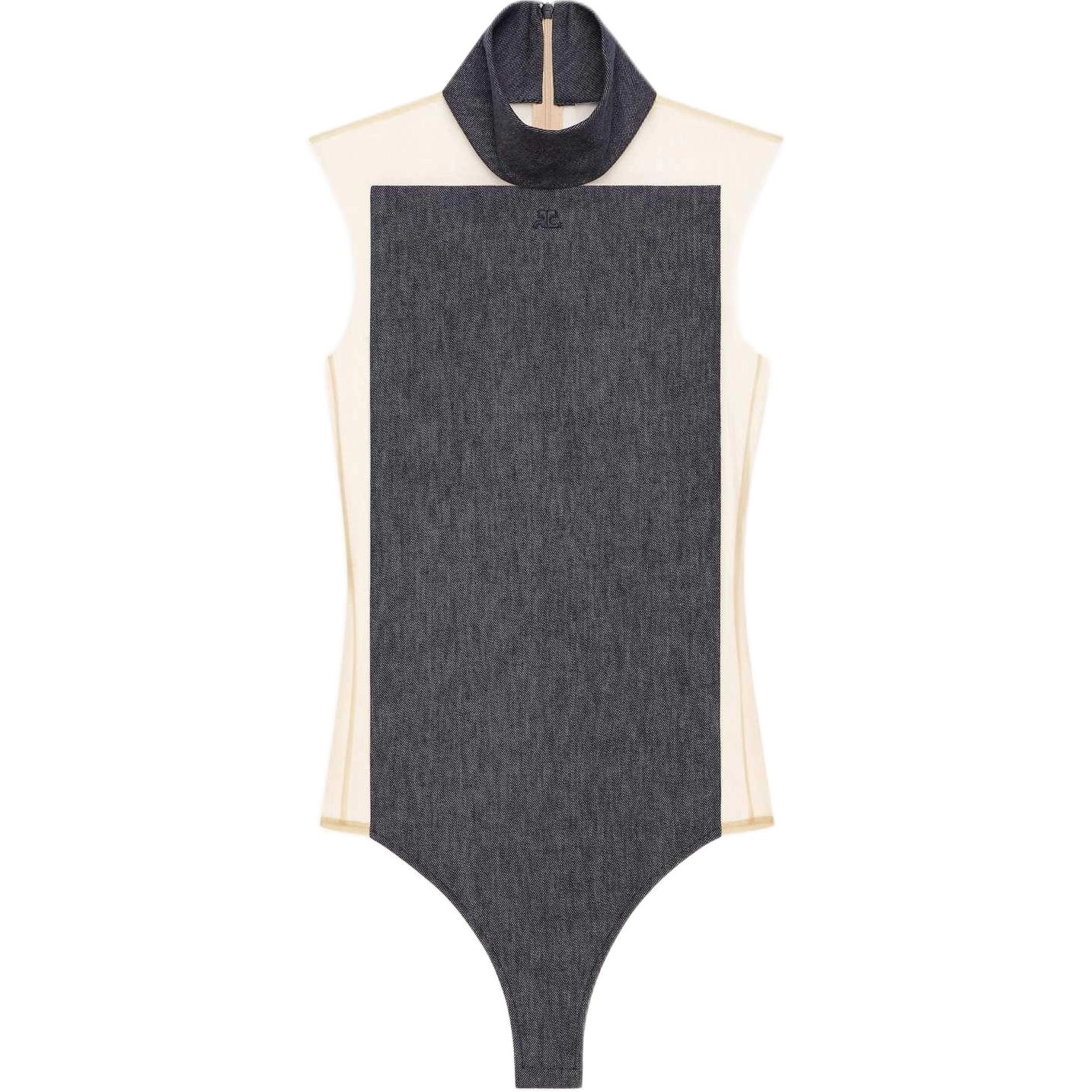 COURREGES SS25 ILLUSION MOCKNECK DENIM BODYSUIT Sand Dark heather grey