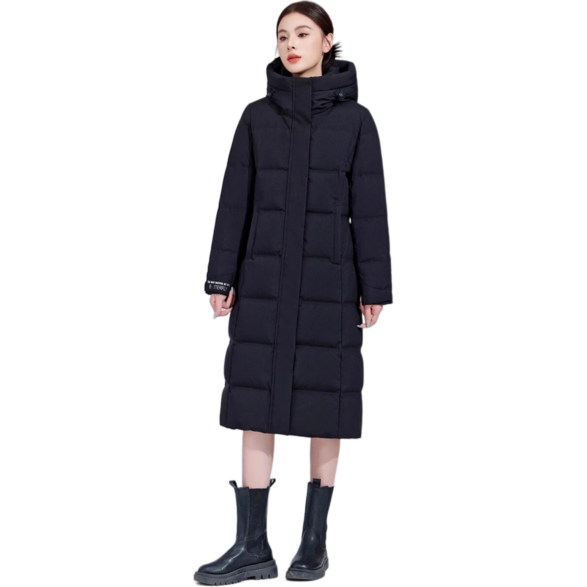 雅鹿 纯色百搭加厚直筒保暖舒适连帽长袖羽绒服 女款