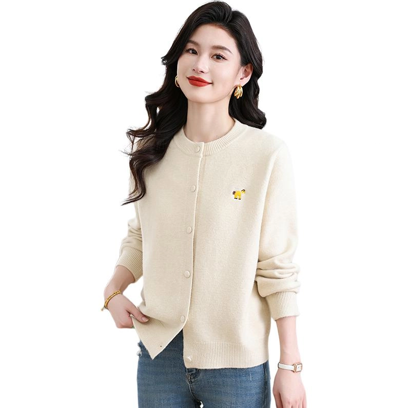 恒源祥 时尚简约气质纯色圆领长袖开衫针织衫 女款