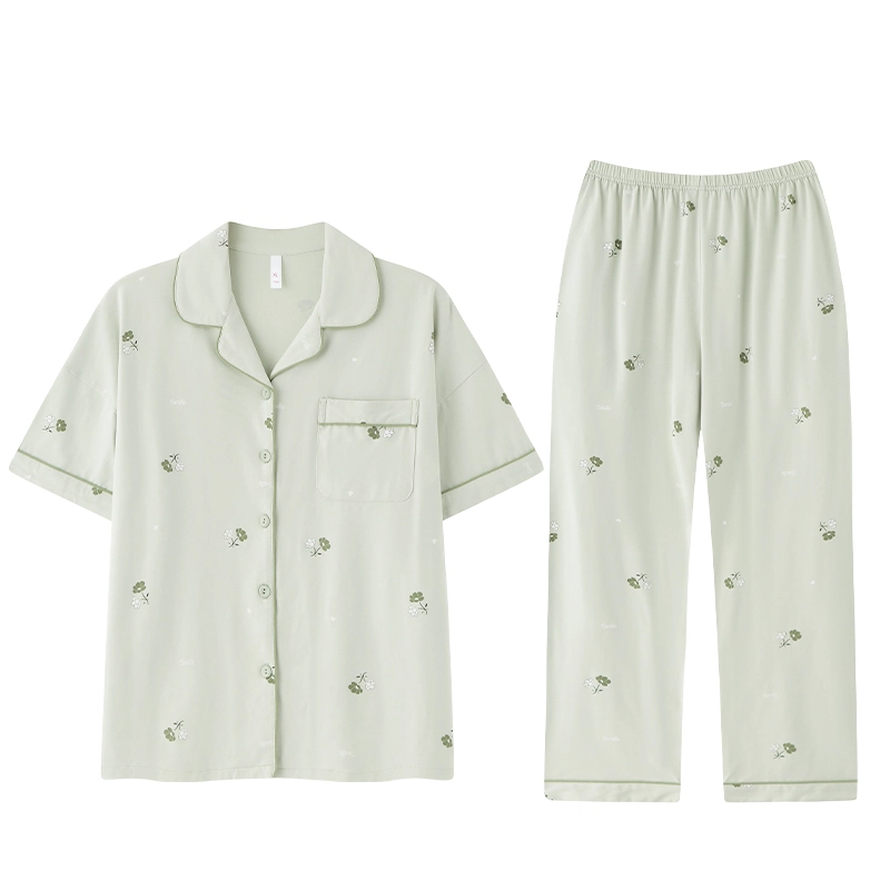 怀尔蔚 可外穿舒适薄款短袖上衣家居服长裤睡衣套装 女款