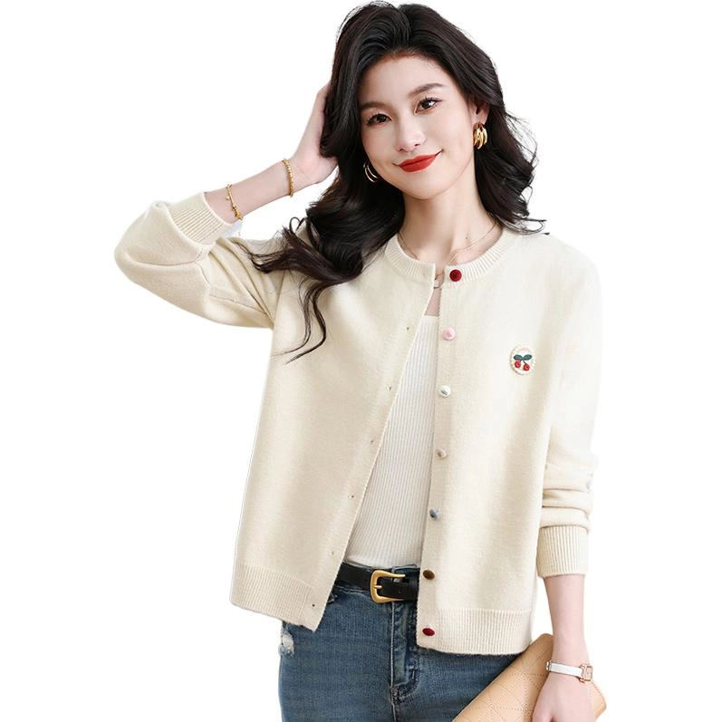 恒源祥 简约洋气纯色圆领长袖开衫针织衫 女款