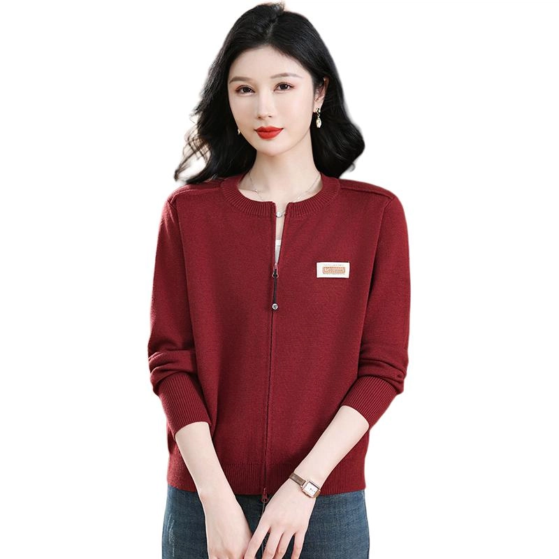 恒源祥 洋气百搭纯色圆领长袖开衫针织衫 女款