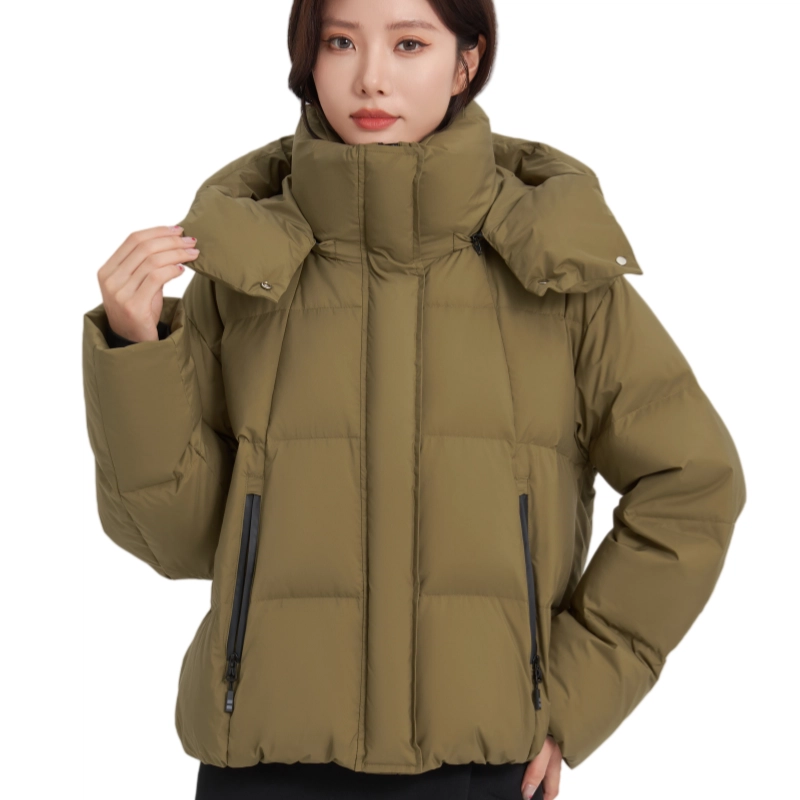 雅鹿 加厚保暖抗寒纯色极简可拆卸连帽舒适防风羽绒服 女款