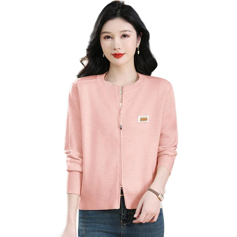 恒源祥 洋气百搭纯色圆领长袖开衫针织衫 女款
