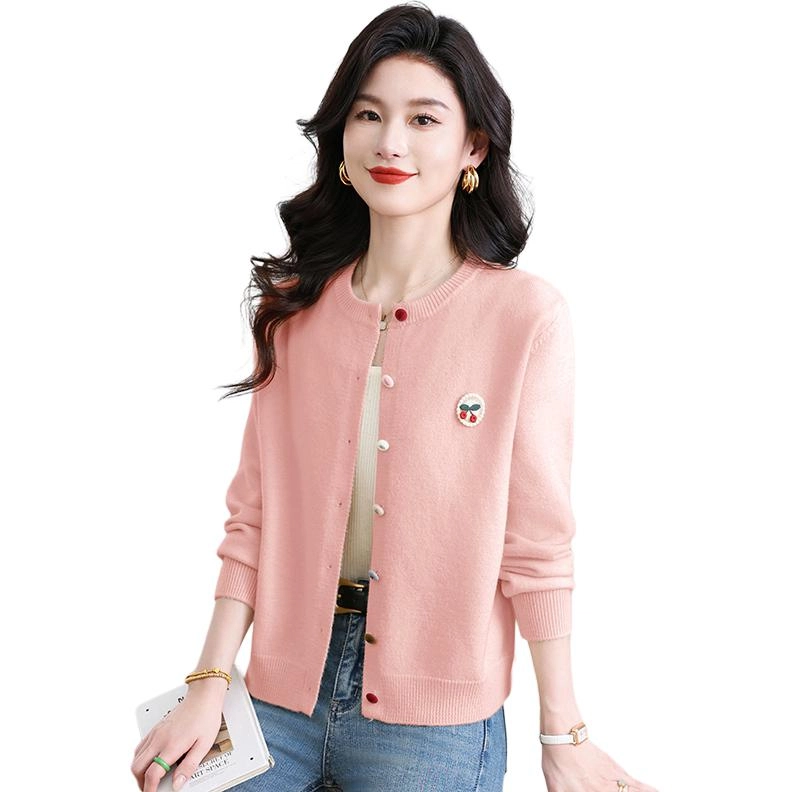 恒源祥 简约洋气纯色圆领长袖开衫针织衫 女款