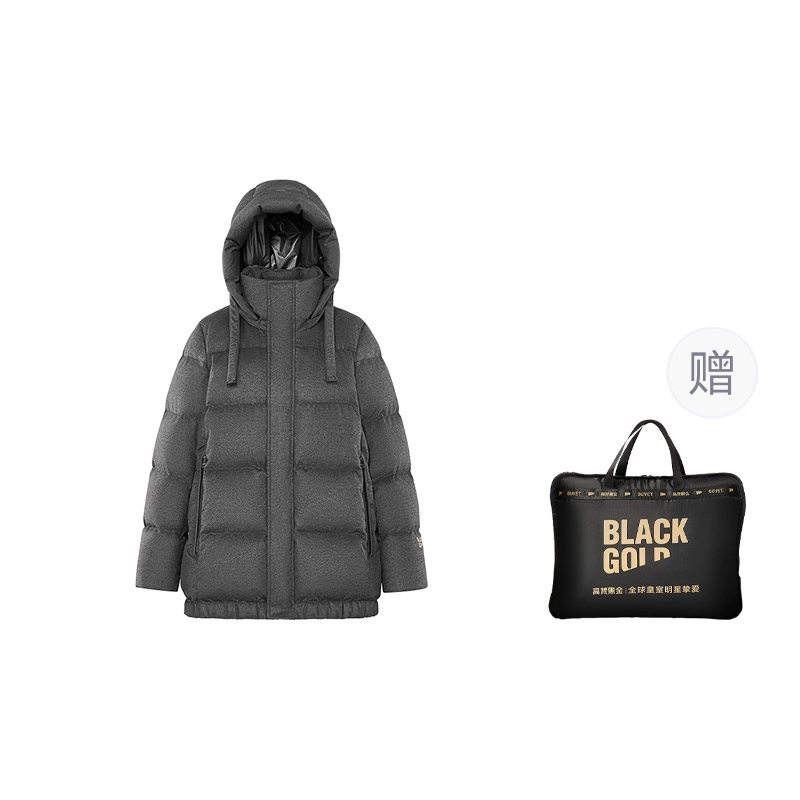 高梵 袖口字母刺绣连帽保暖加厚羽绒服 女款 意式灰