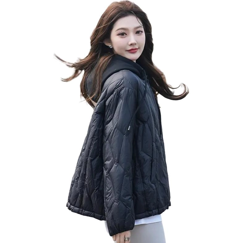 鸭鸭 纯色合身适中连帽羽绒服 女款