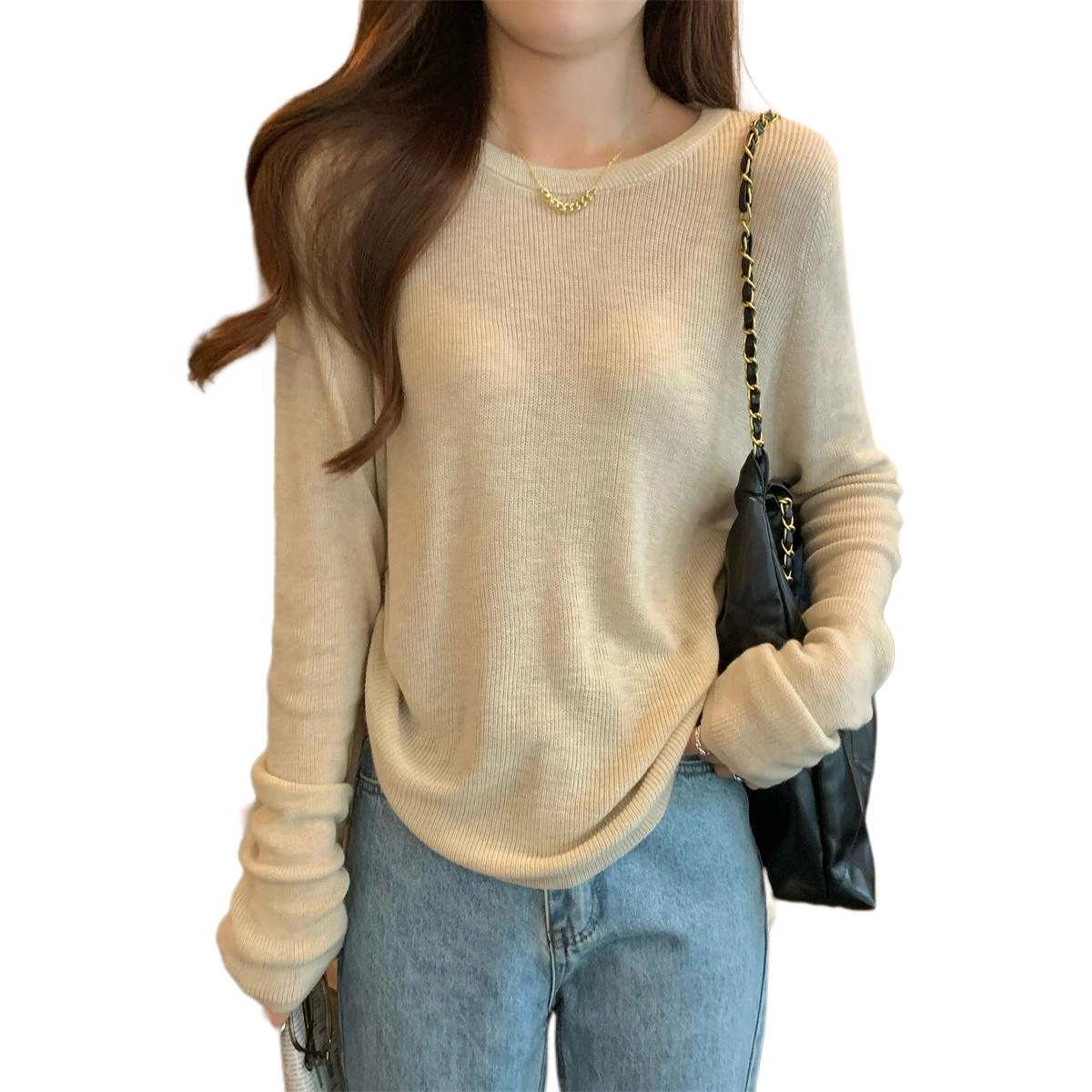 缪斯的诱惑 韩版宽松圆领抽绳百搭慵懒长袖针织衫 女款