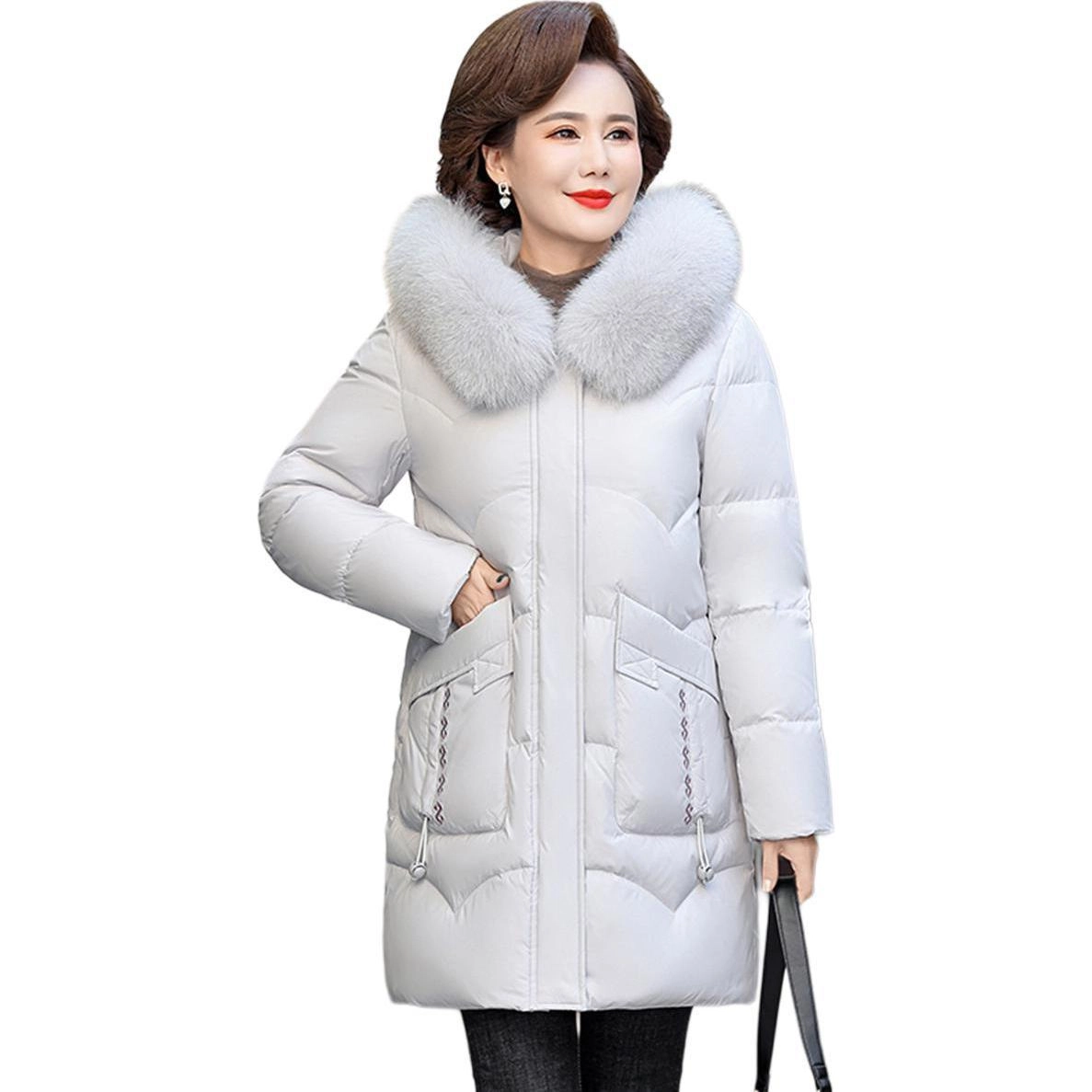 鸭鸭 时尚连帽中长款加厚外套保暖羽绒服 女款