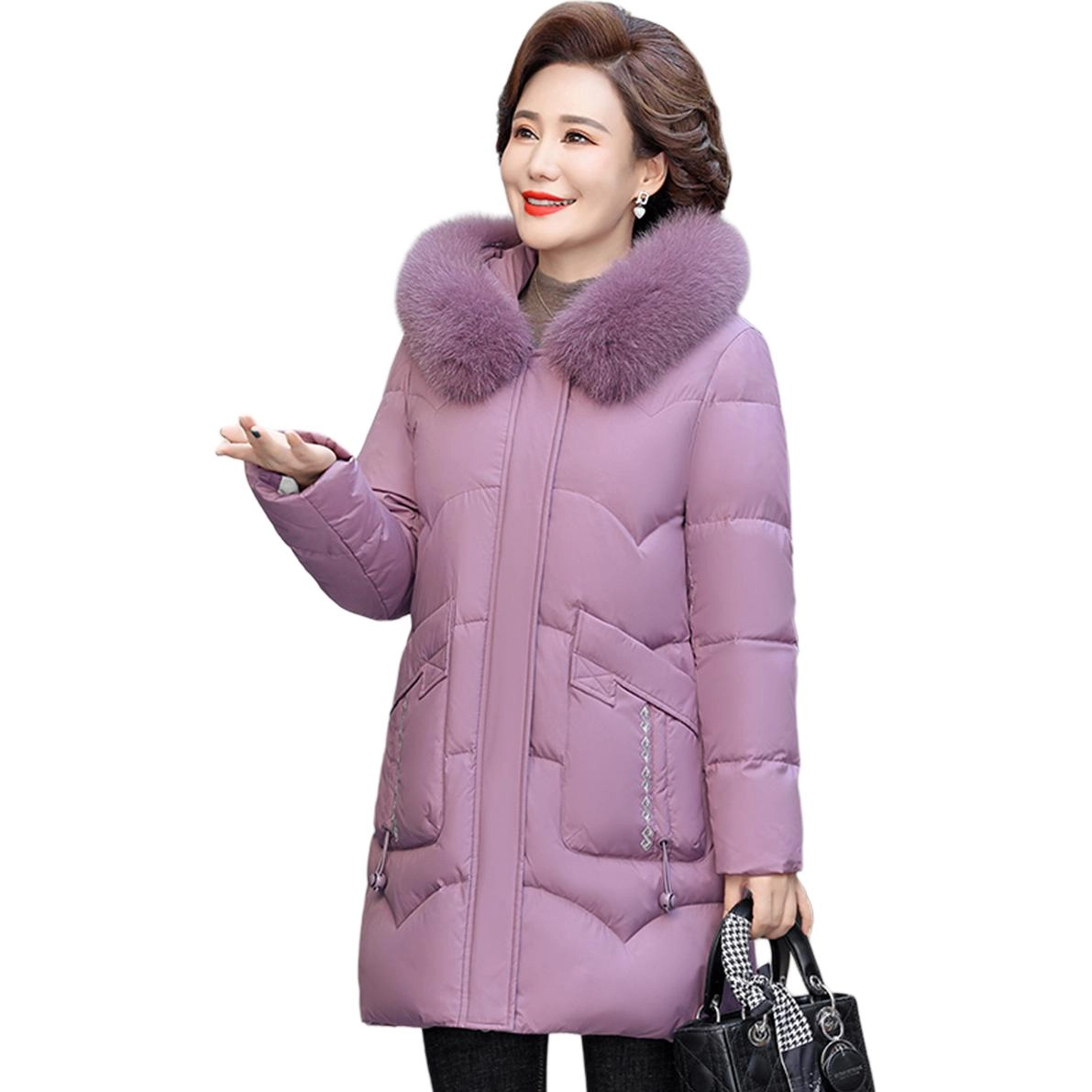 鸭鸭 时尚连帽中长款加厚外套保暖羽绒服 女款
