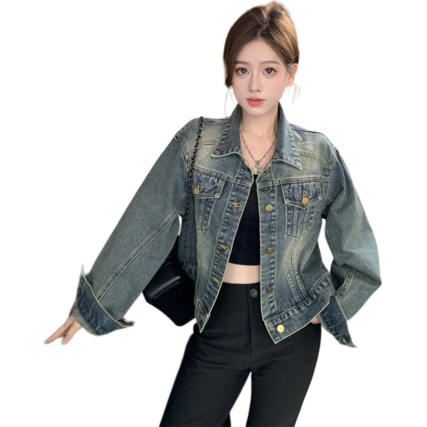 缪斯的诱惑 港风复古辣妹短款夹克牛仔外套 女款