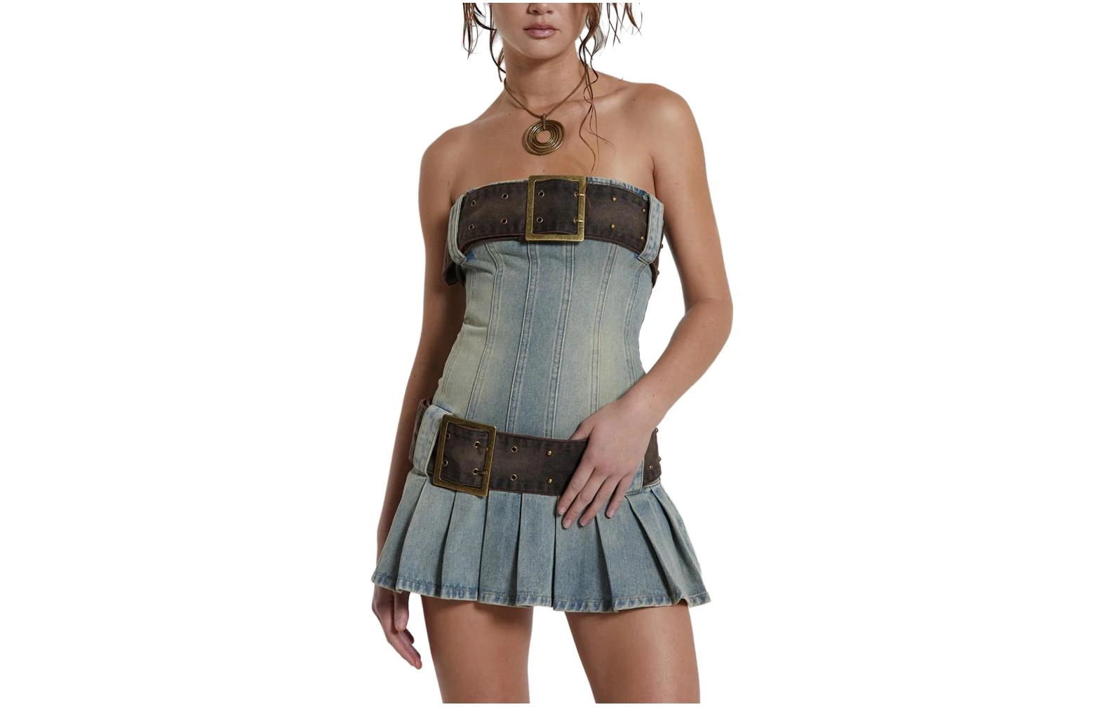 Jaded london Chelsea Denim Kilt Mini Dress