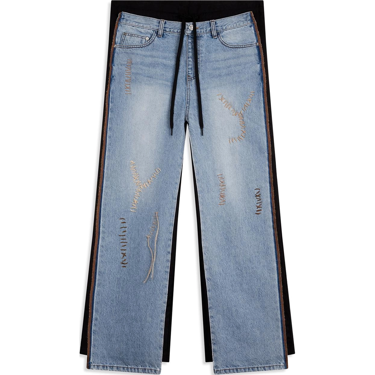Open Yy STITCH FRONT JEAN COTTON PANTS BLACK