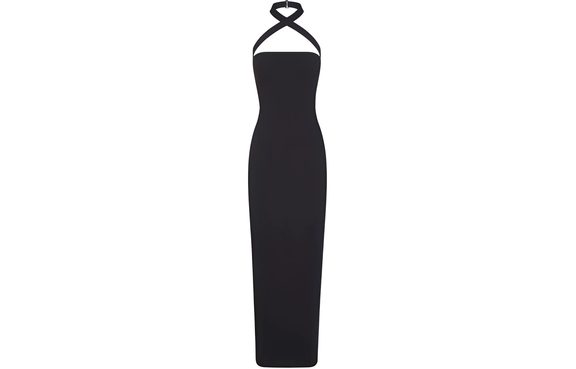 SKIMS FITS EVERYBODY WRAP LONG SLIP DRESS ONYX