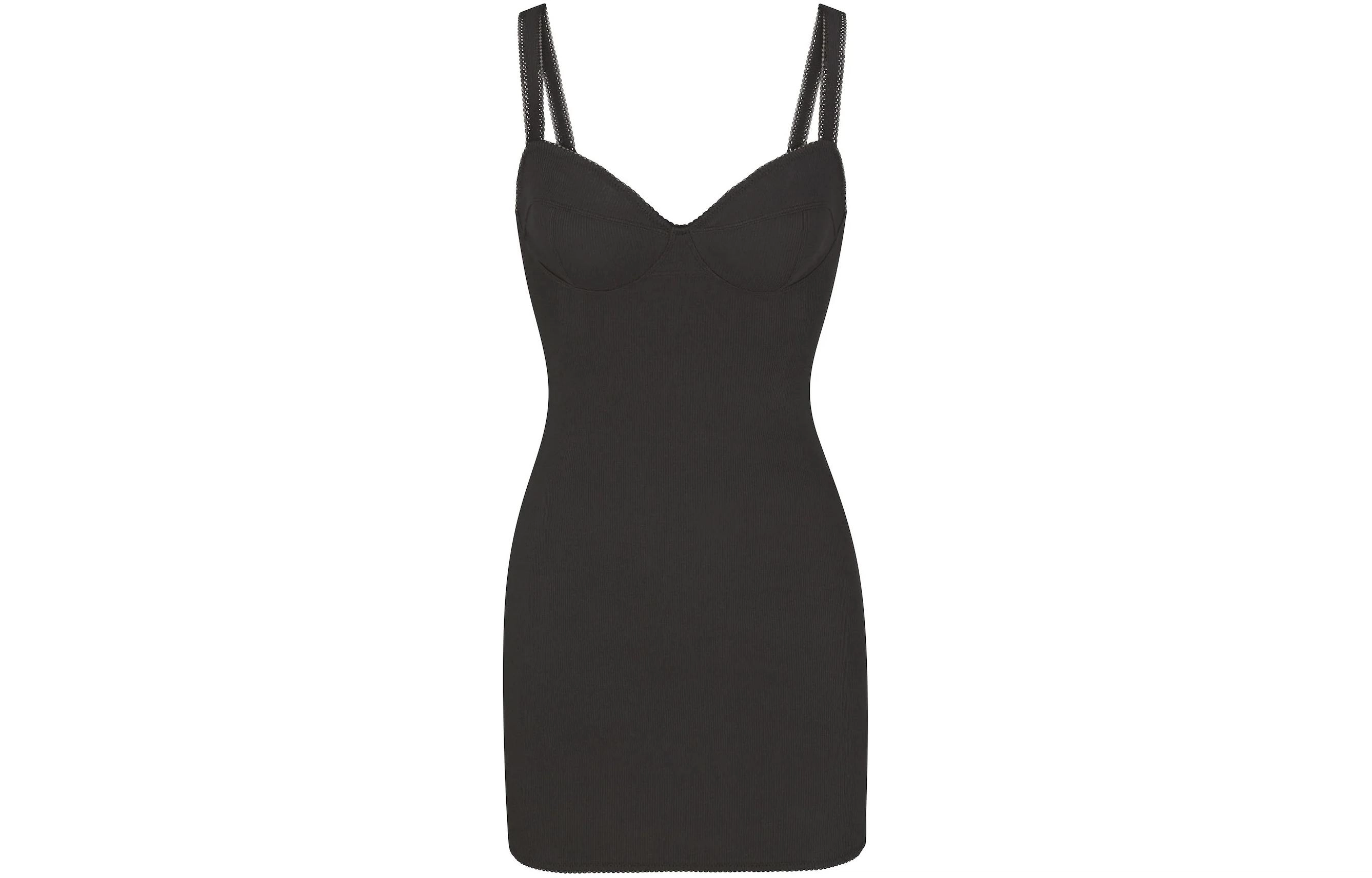 SKIMS COTTON RIB PICOT CAMI MINI DRESS SOOT