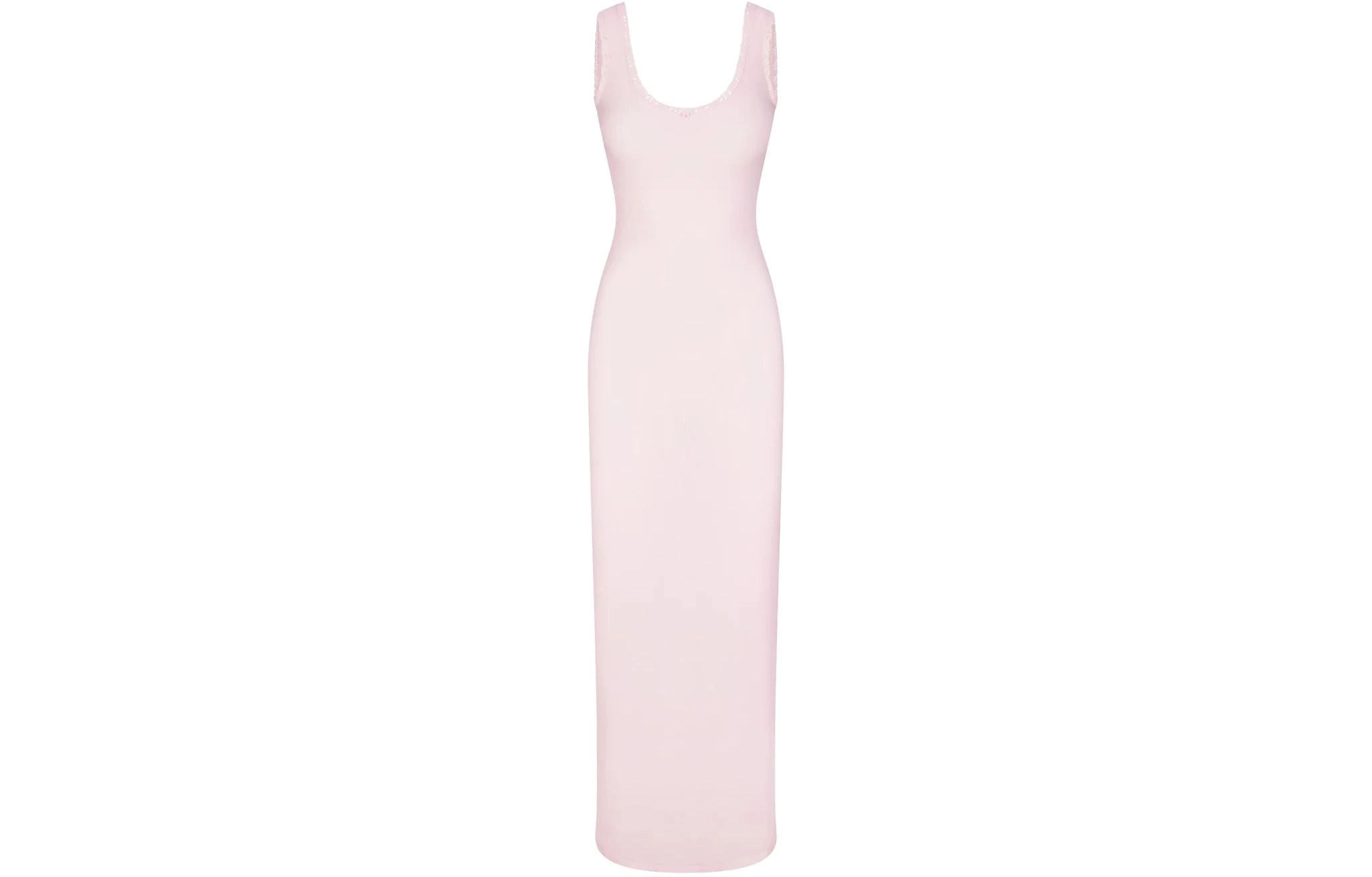 SKIMS SOFT LOUNGE LACE SCOOP NECK DRESS CHERRY BLOSSOM