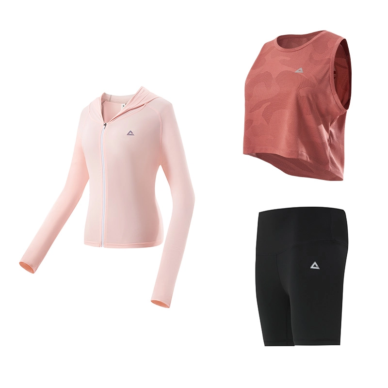 匹克 瑜伽服健身运动服套装 粉色背心三分打底裤三件套 女款