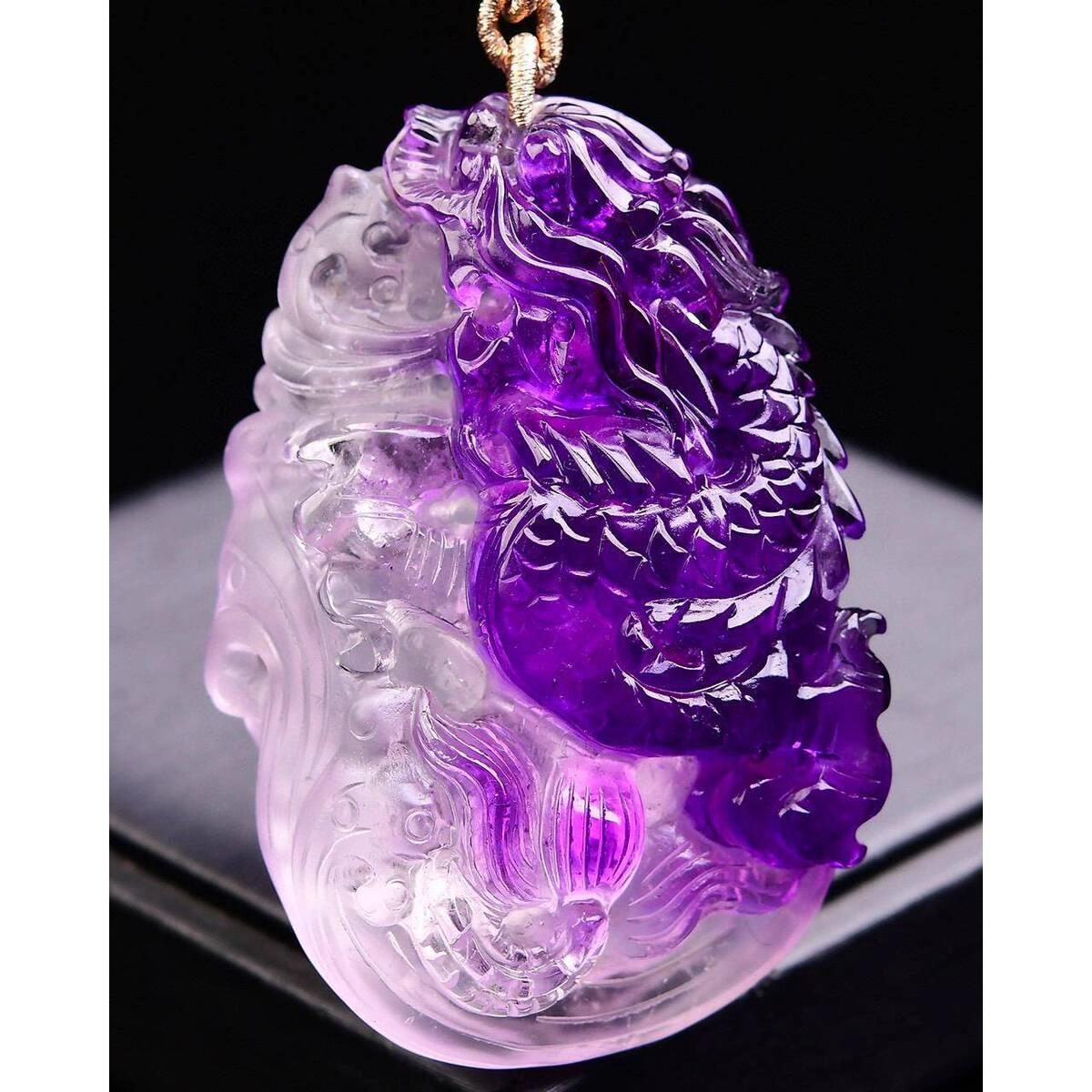 灵运宝 转运招财晶俏色龙牌车挂干净磁场能量强天然 紫水晶 摆件 男女同款情侣款